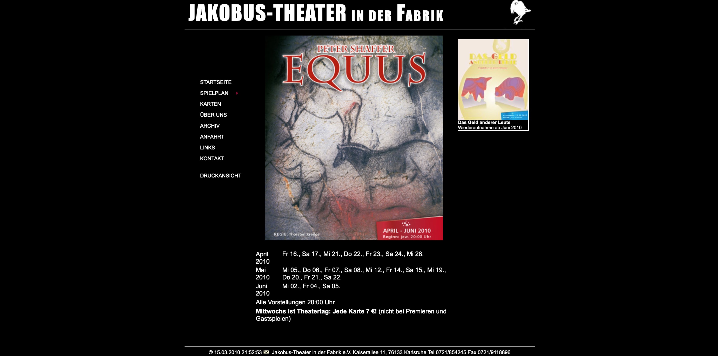 Hardcopy der Jakobustheater-Webseite 2009
